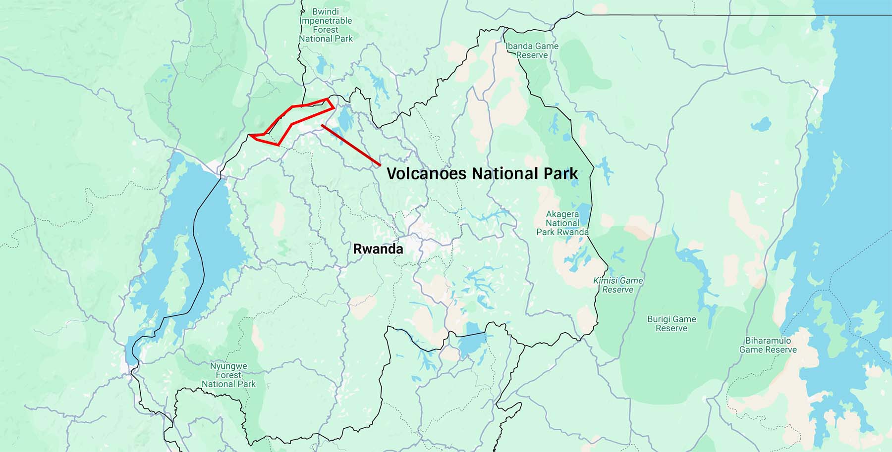 location of volcanoes on rwanda map